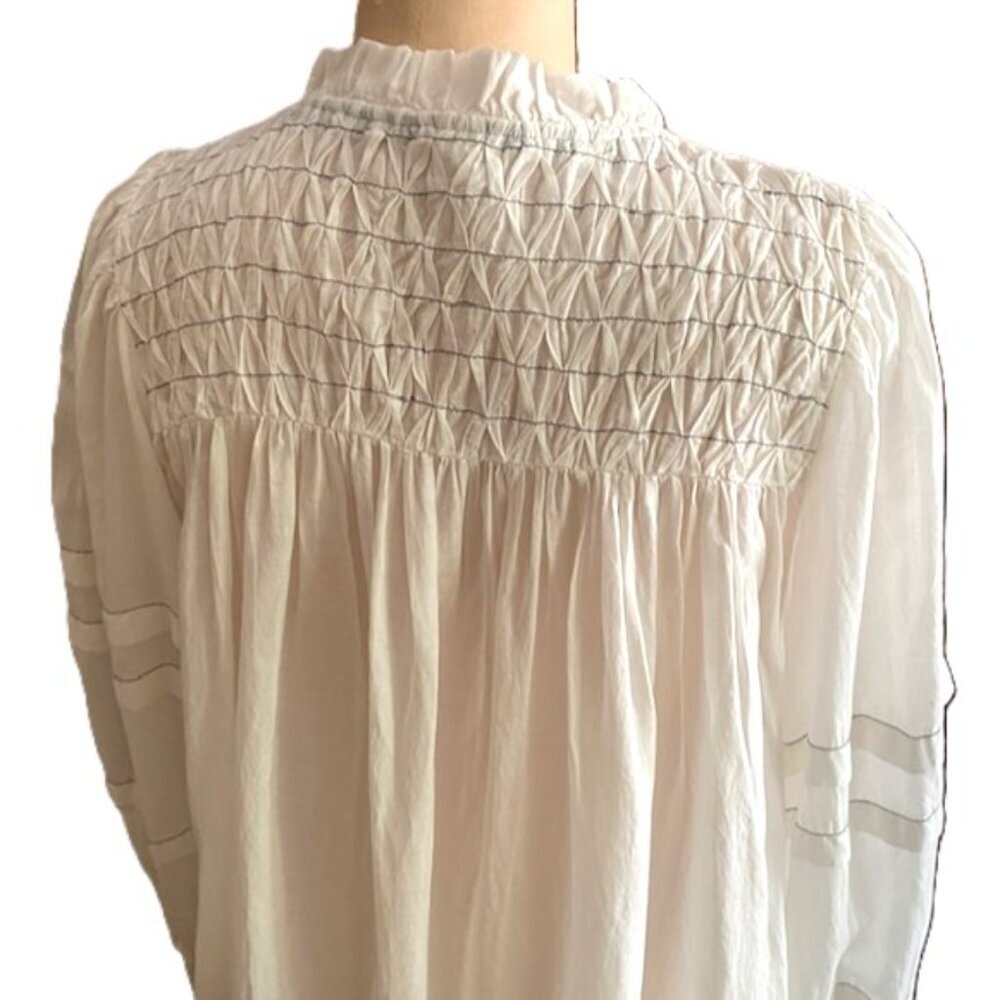 Anthropologie Long-Sleeve Airy frilly Babydoll Peasant Pirate Tunic Blouse top - Picture 8 of 16